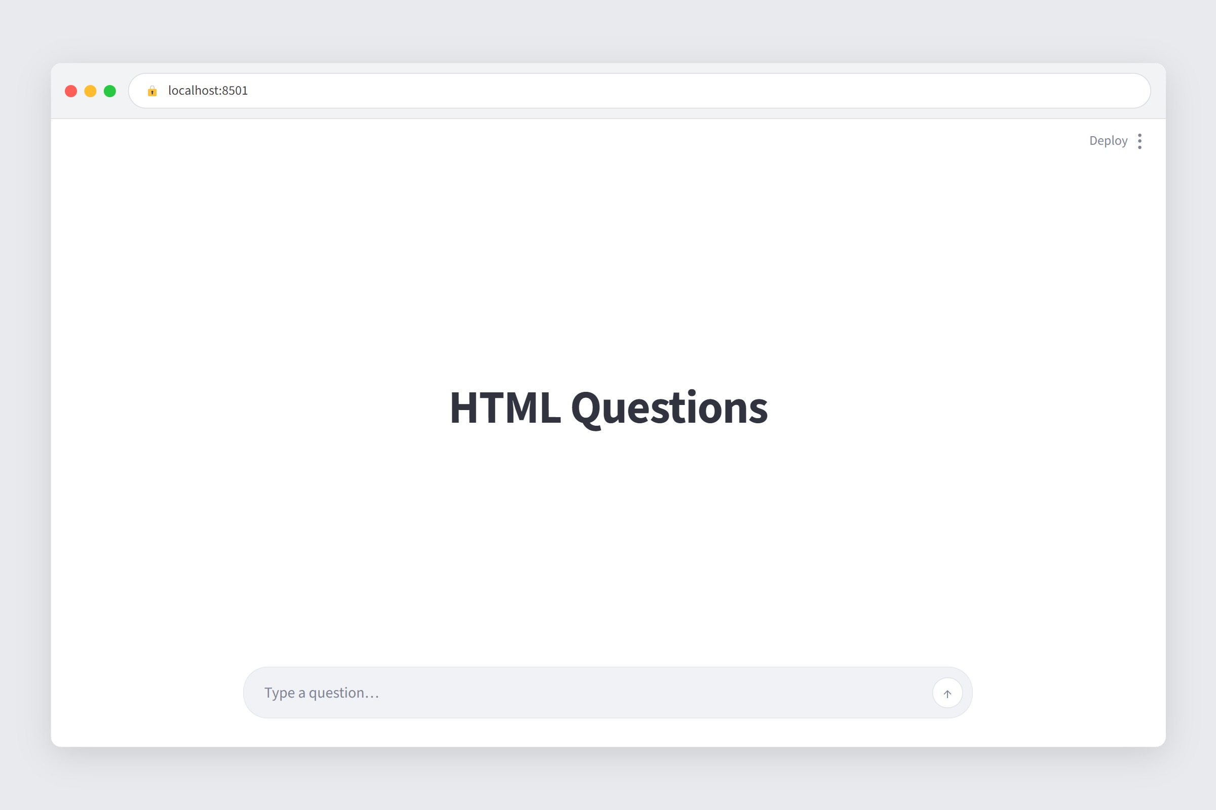 Streamlit HTML Questions at localhost:8501 — title and st.chat_input